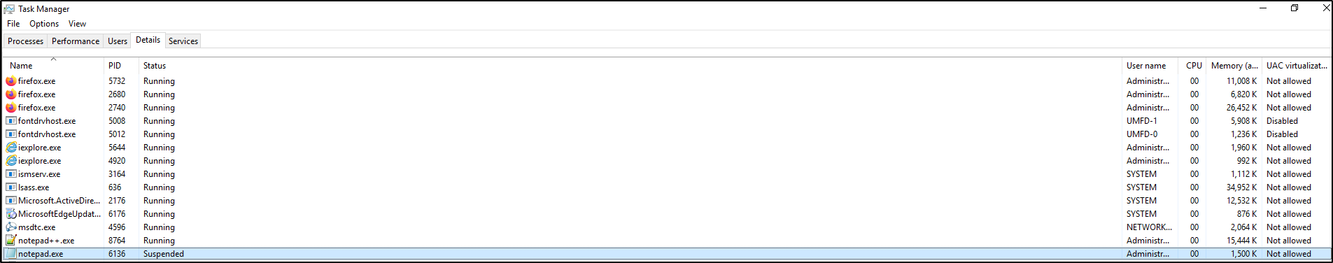 Notepad response test showing the expected Aurora result