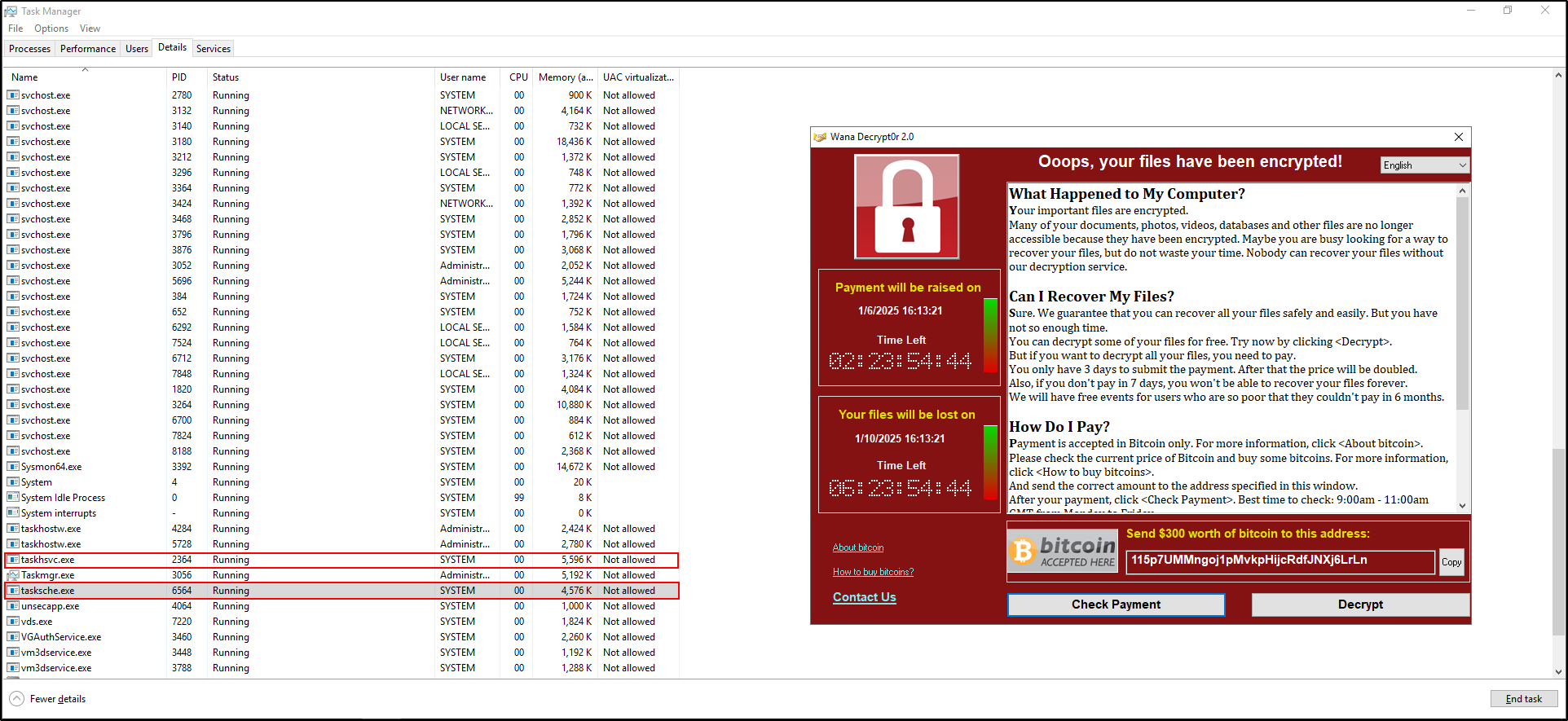 Protected archive containing the WannaCry sample in the isolated VM