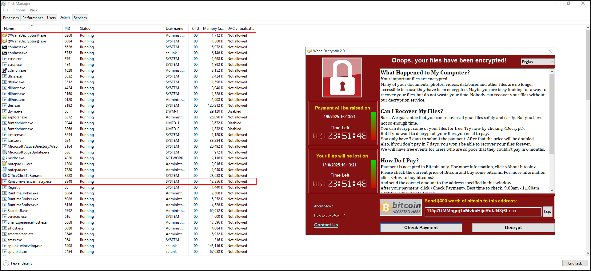 WannaCry sample prepared inside the controlled malware lab