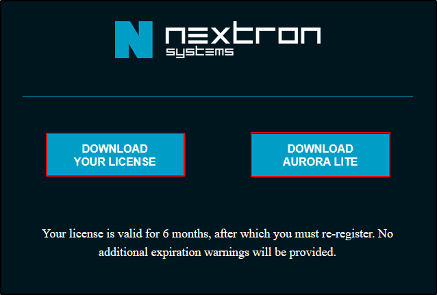 Aurora Lite download page containing the licence and Windows agent