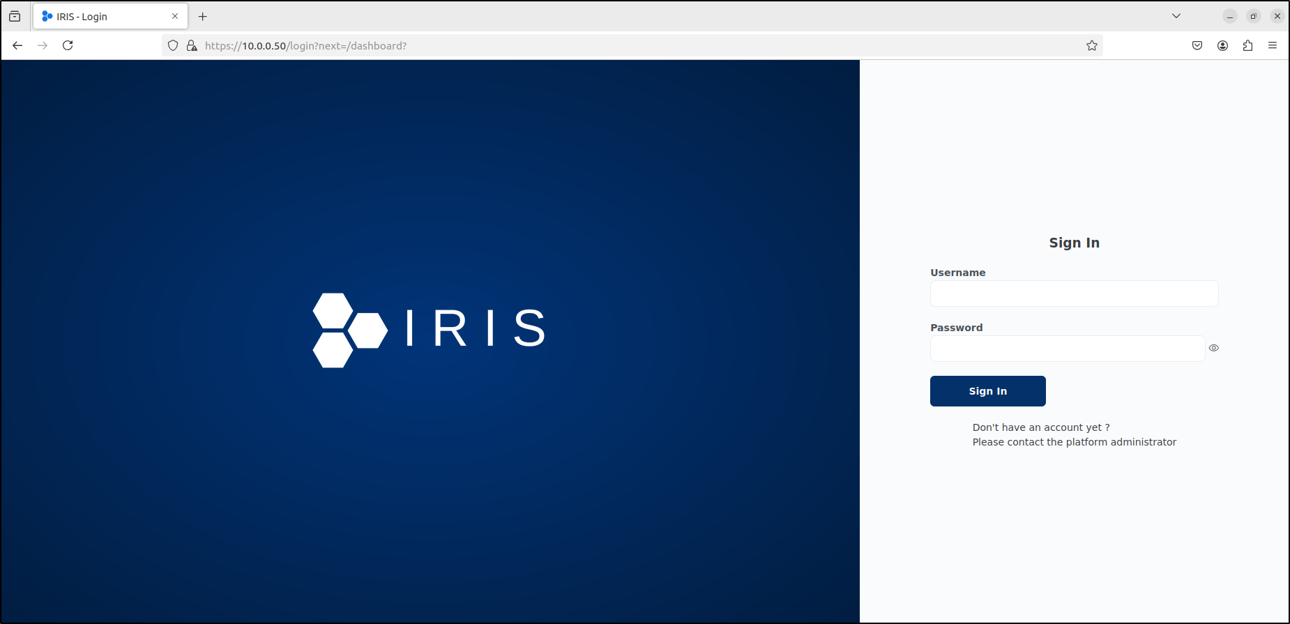 DFIR-IRIS administrator sign-in page
