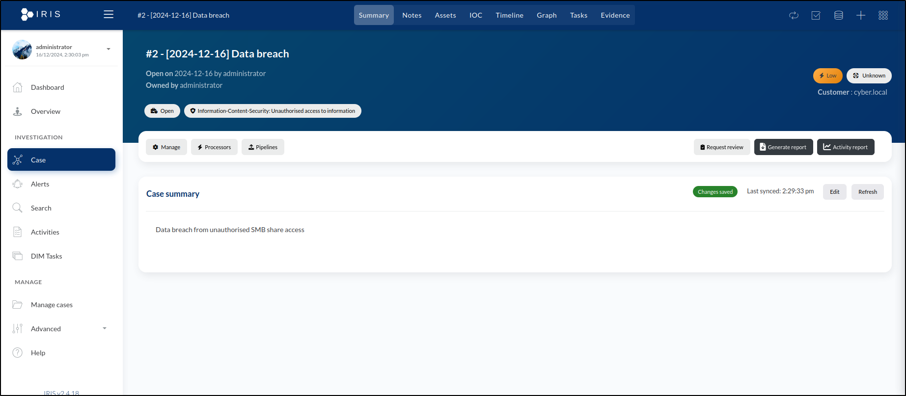DFIR-IRIS case creation — step 11