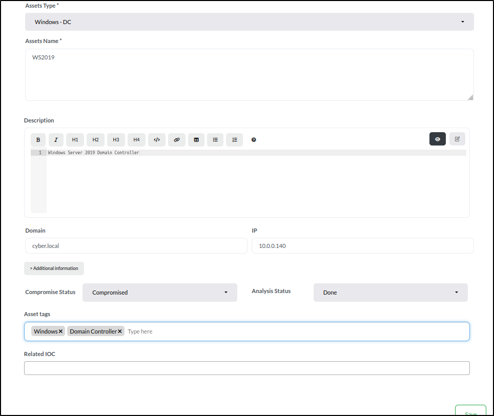 DFIR-IRIS asset management — step 13