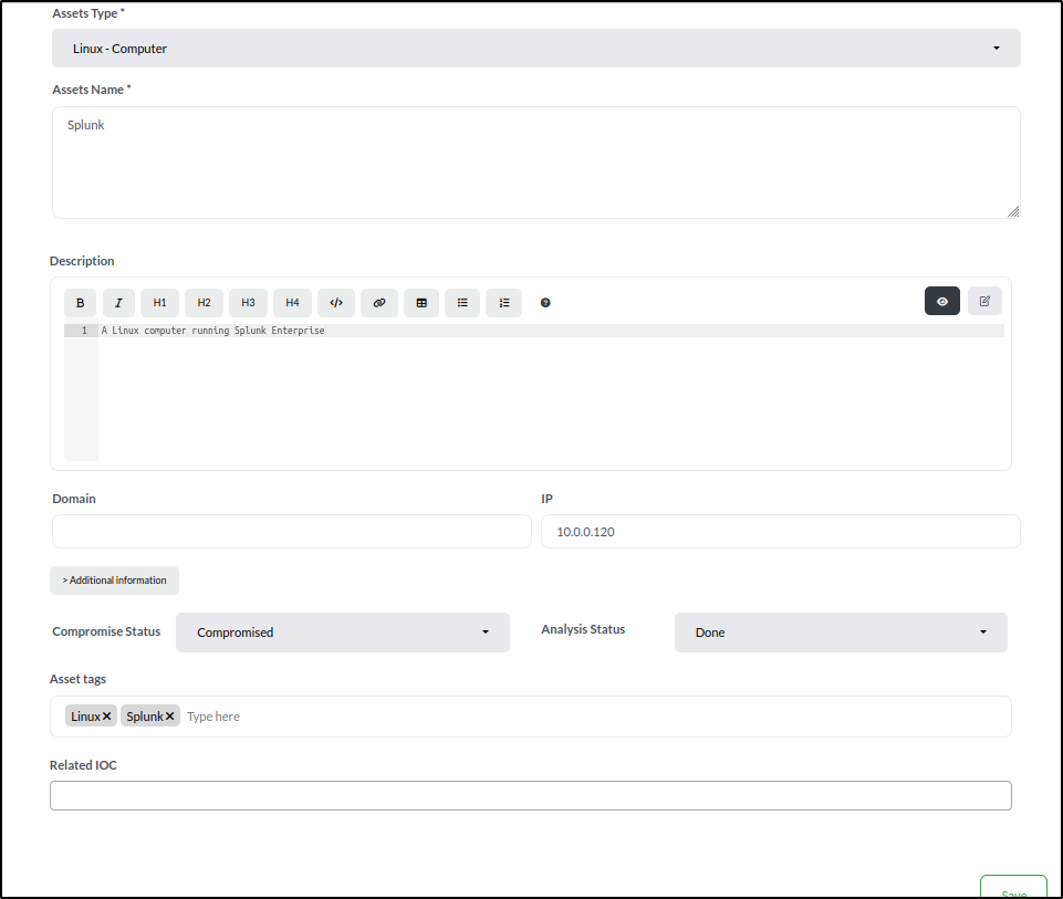 DFIR-IRIS asset management — step 15