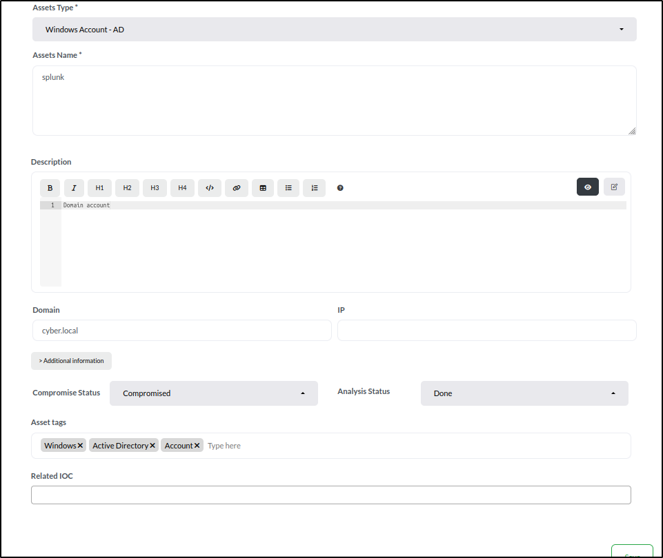 DFIR-IRIS asset management — step 17