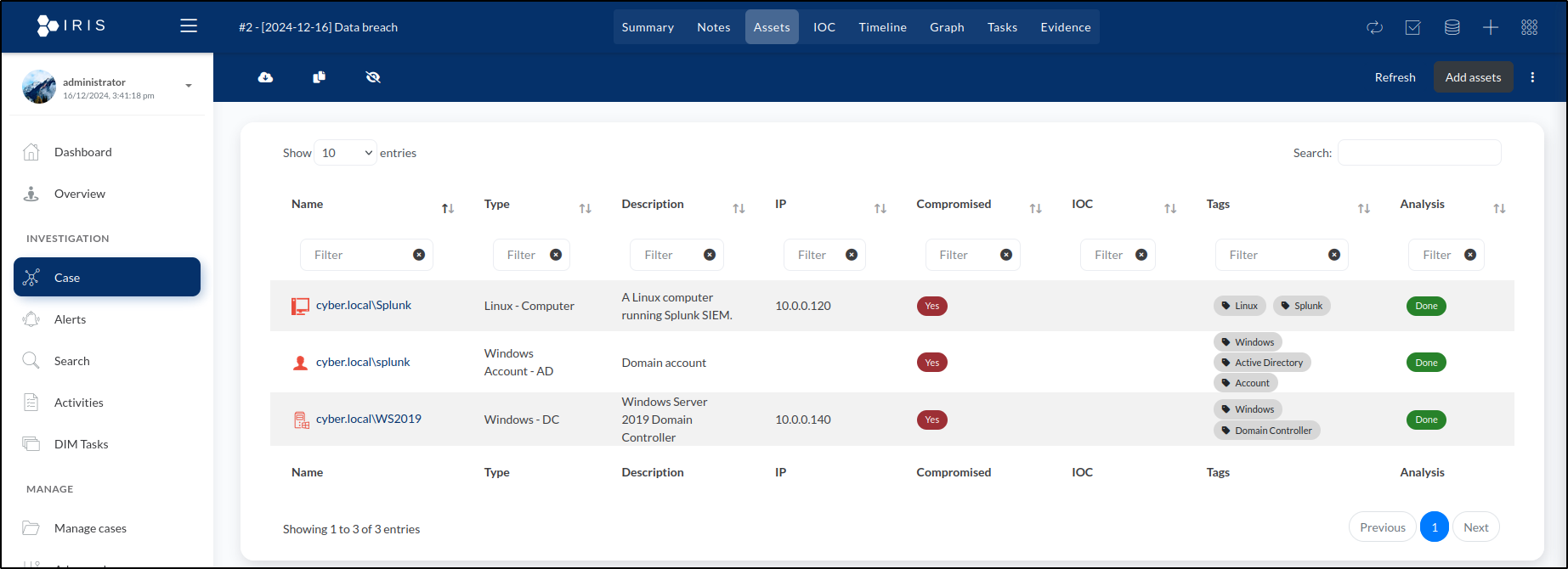 DFIR-IRIS asset management — step 18