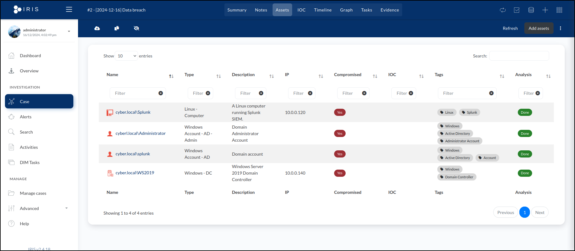 DFIR-IRIS asset management — step 20