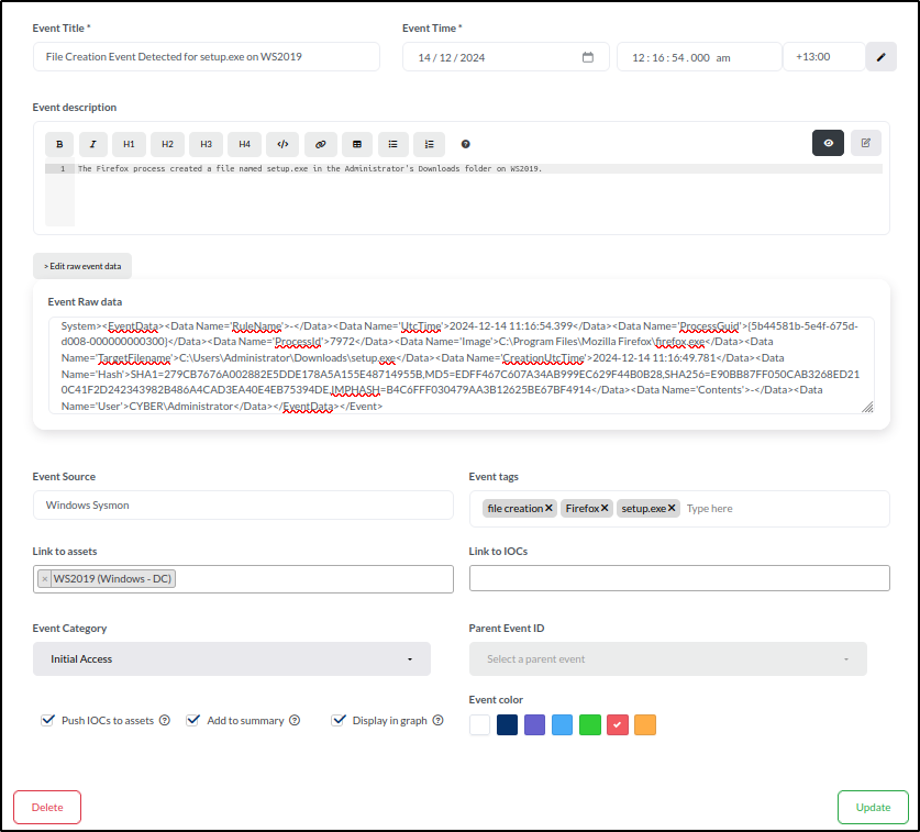DFIR-IRIS timeline construction — step 23