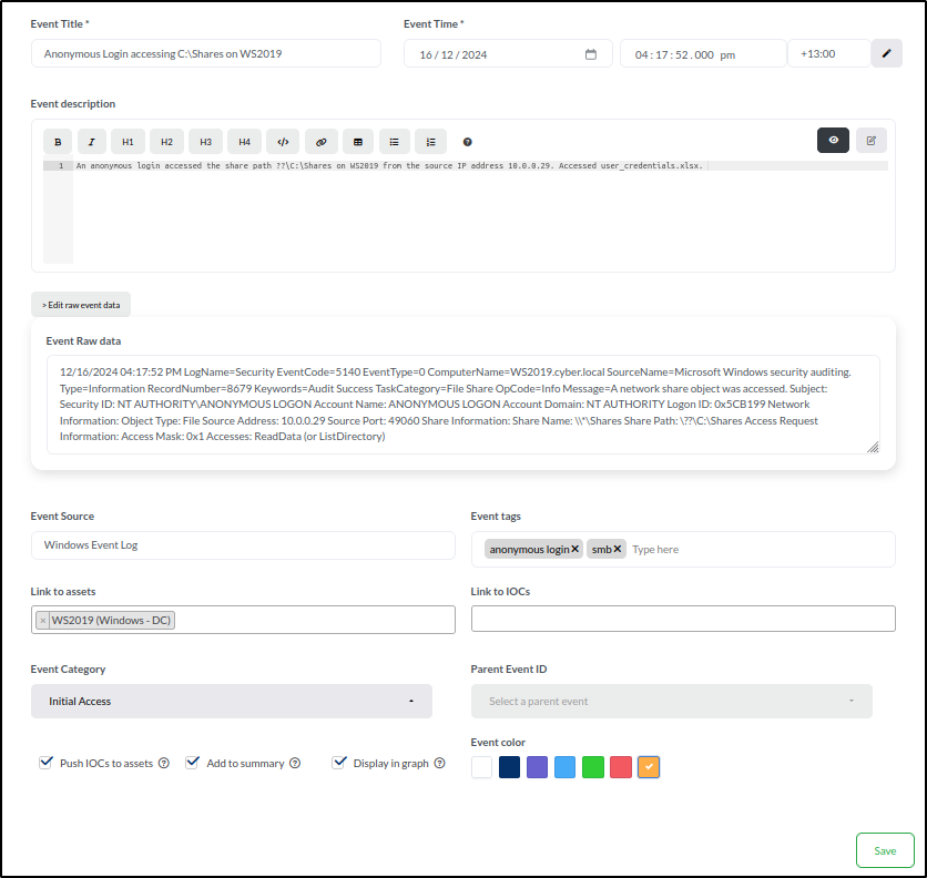 DFIR-IRIS timeline construction — step 26