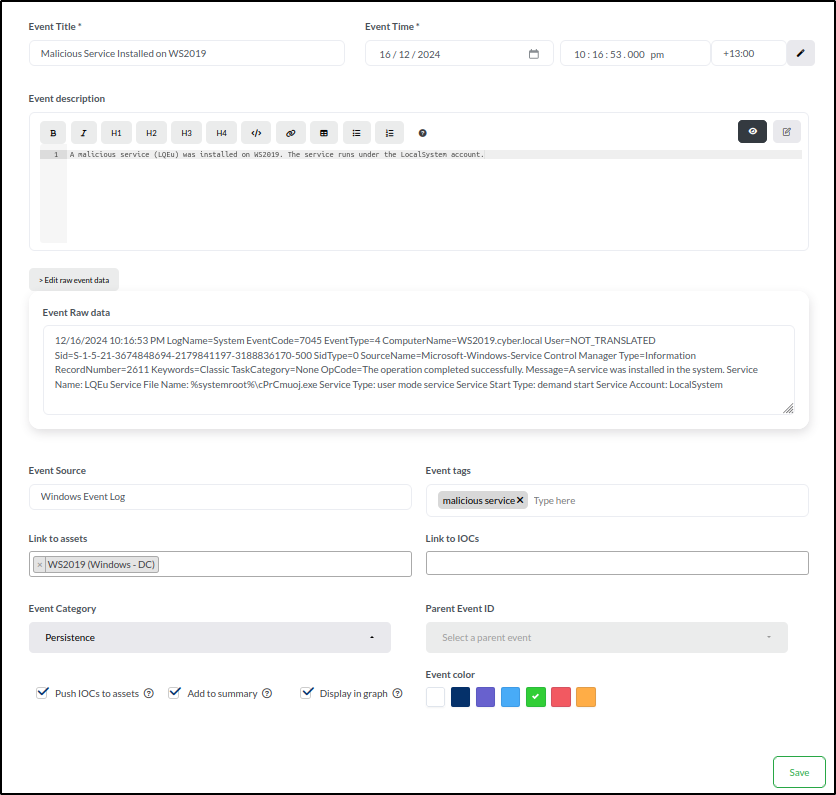 DFIR-IRIS timeline construction — step 29