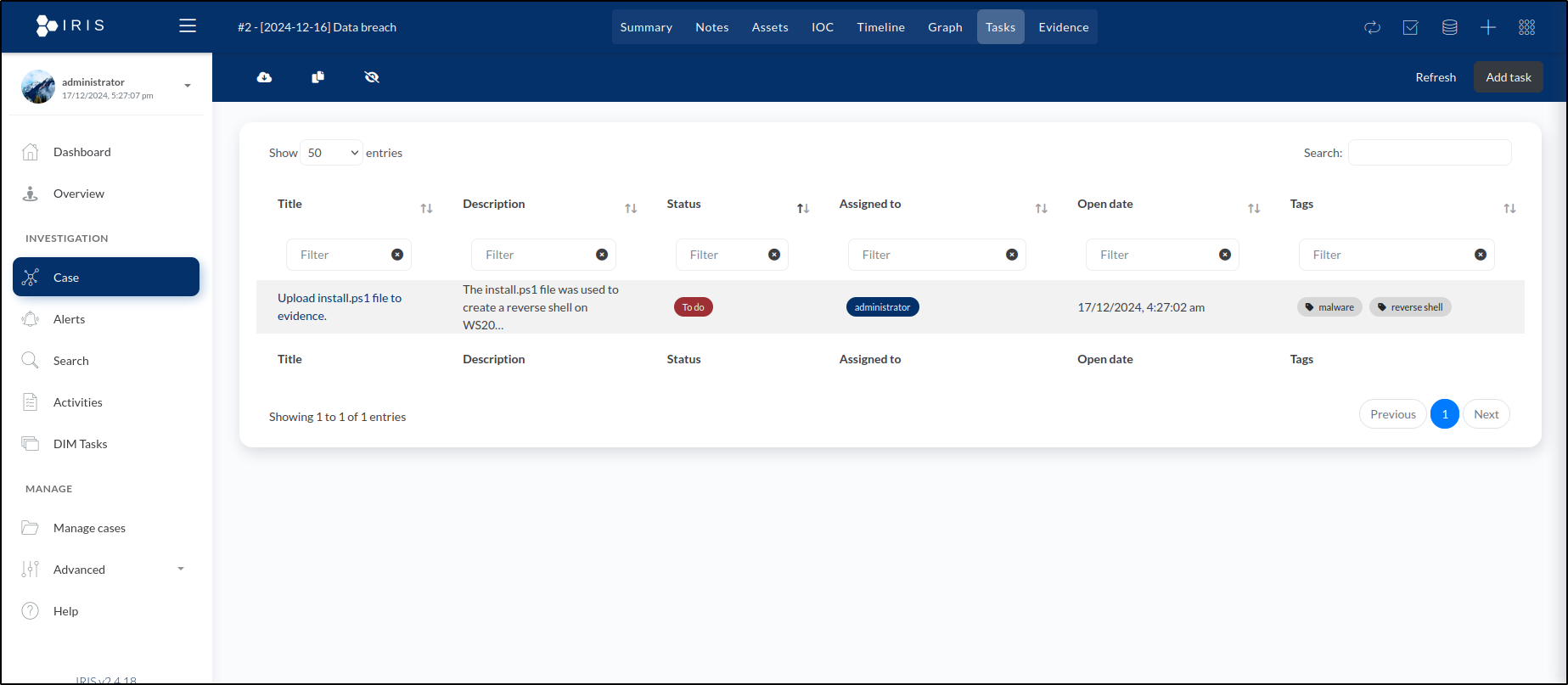 DFIR-IRIS collaboration and access — step 38