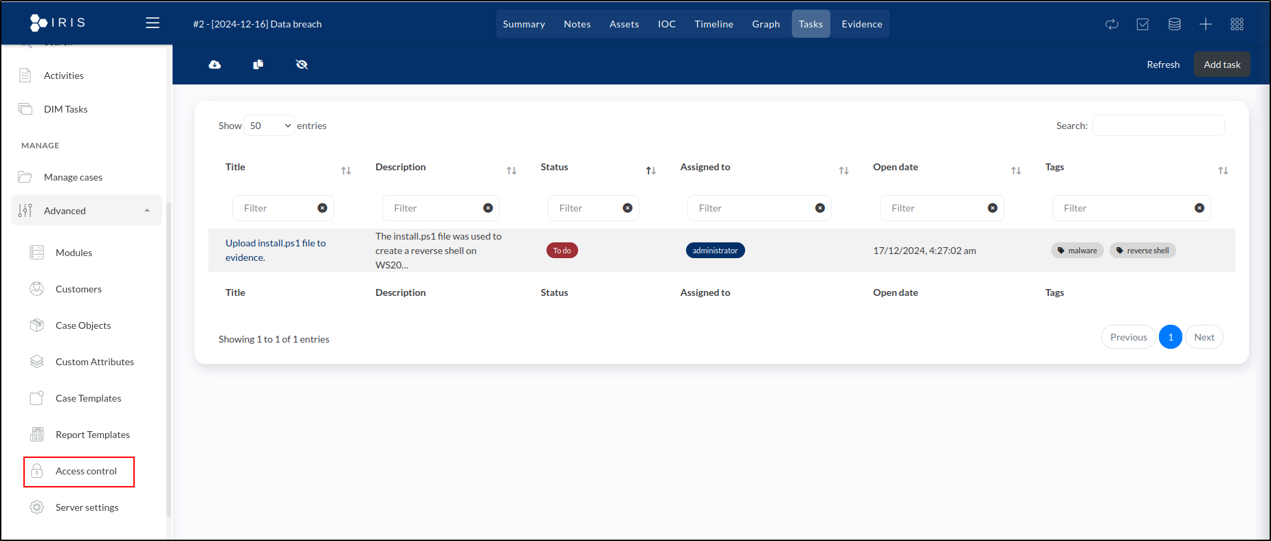 DFIR-IRIS collaboration and access — step 39