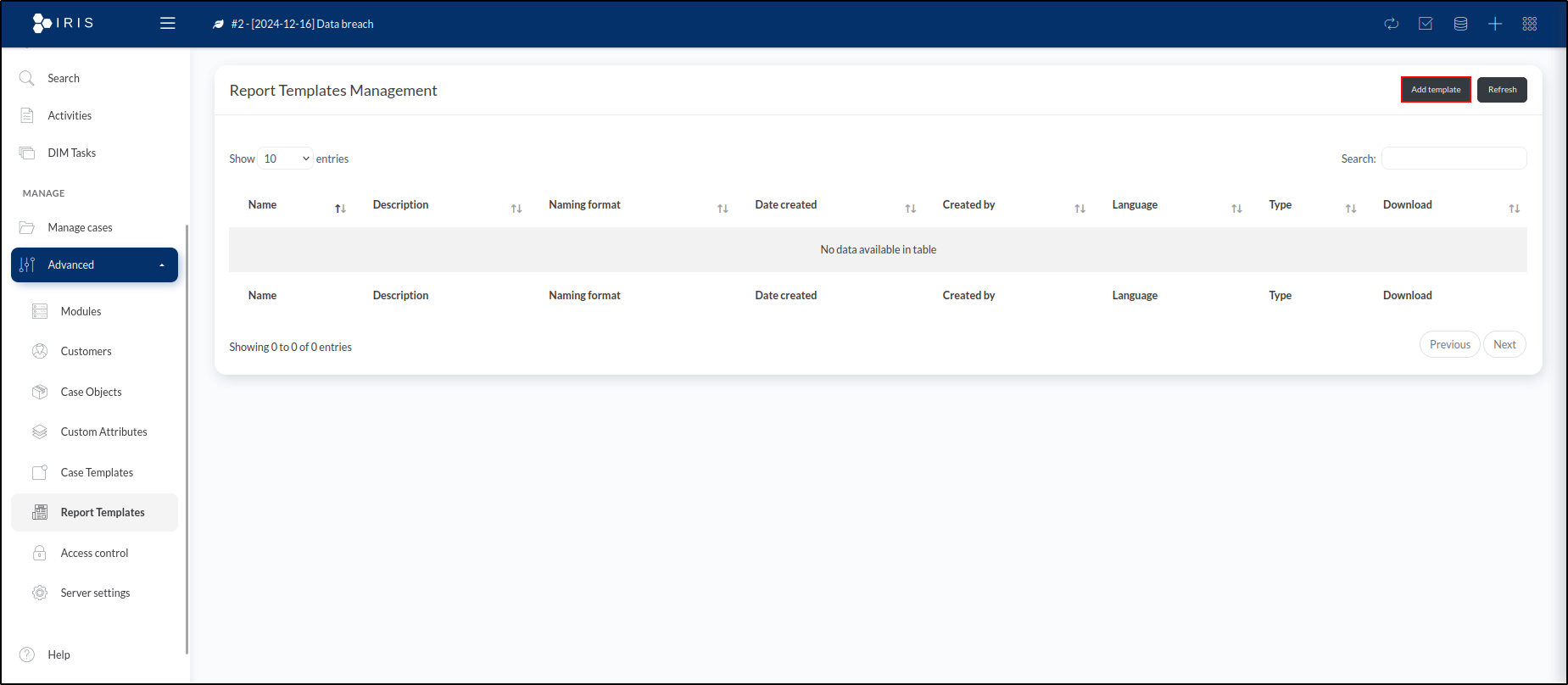 DFIR-IRIS report generation — step 42