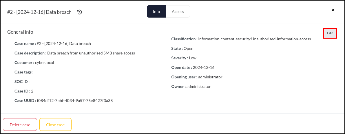 DFIR-IRIS case closure and backup — step 51