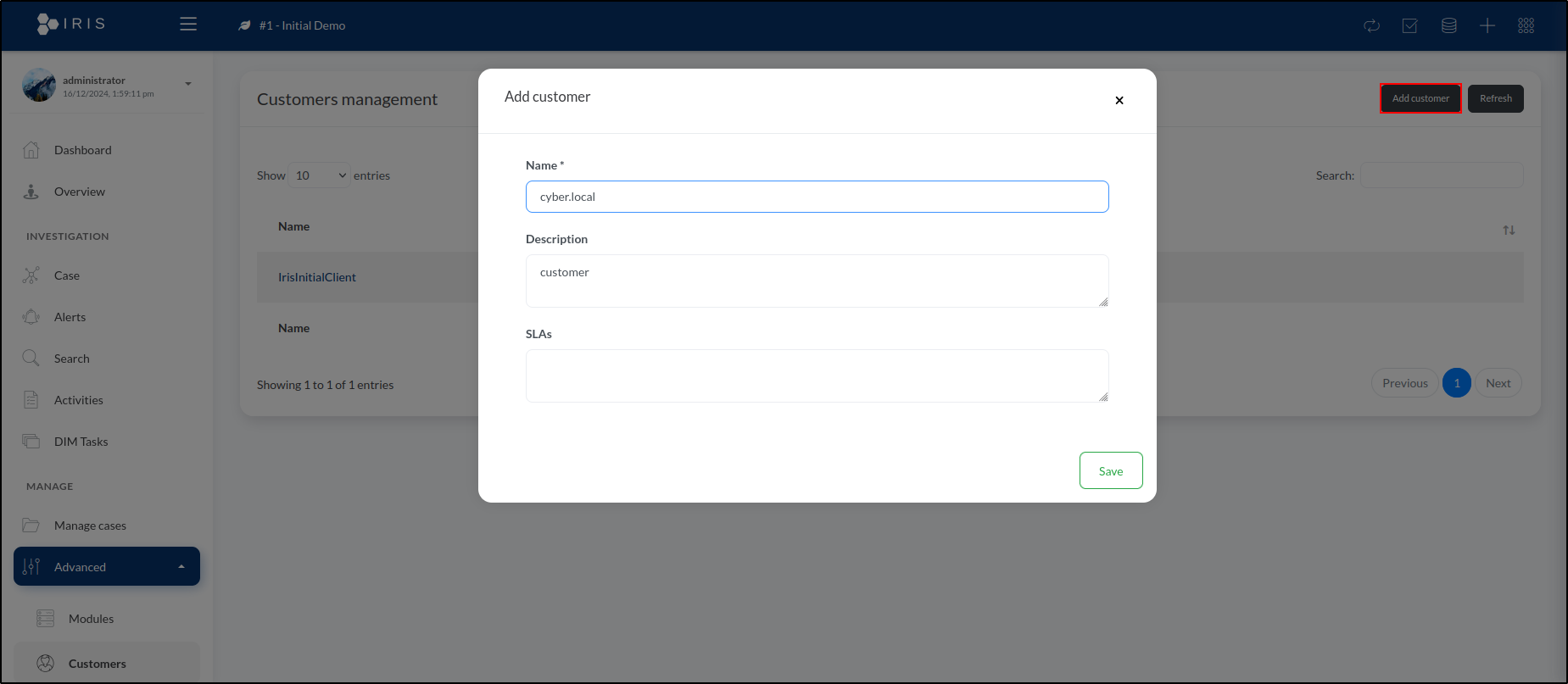 DFIR-IRIS customer setup — step 6