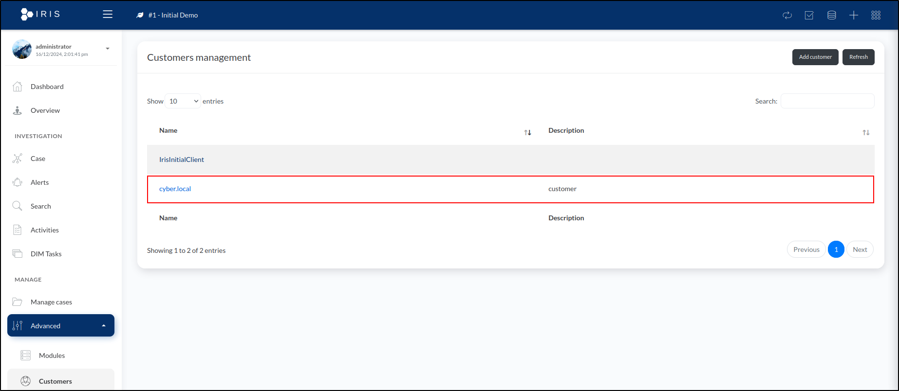 DFIR-IRIS customer setup — step 7