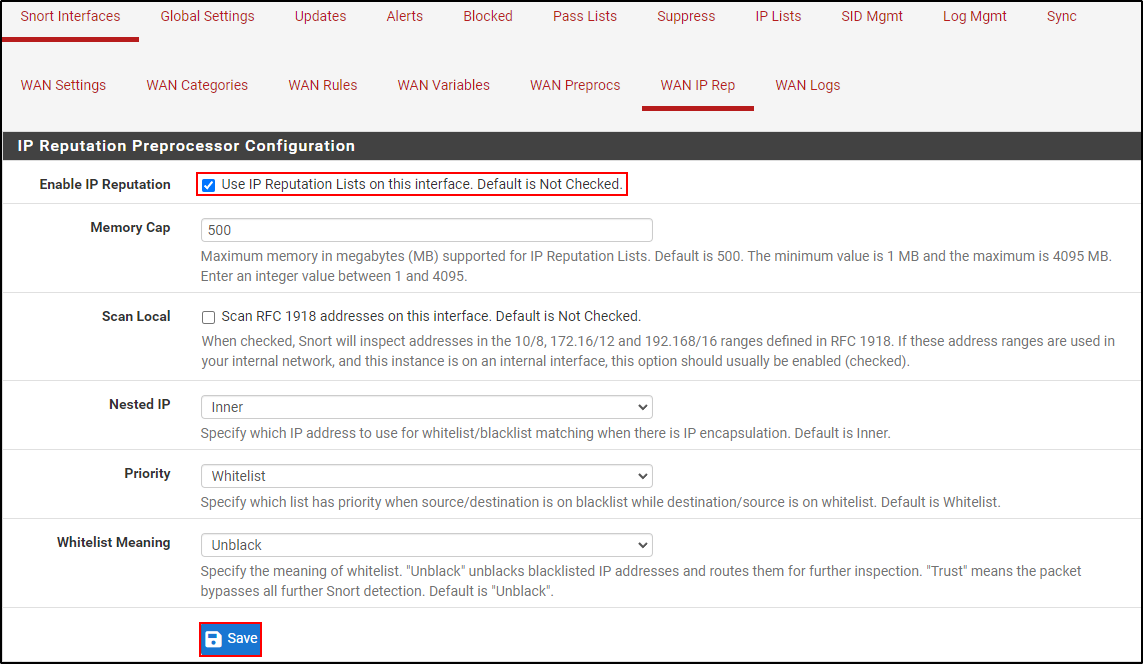 Historical WAN IP Reputation settings