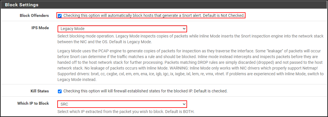 Historical Legacy Mode block settings