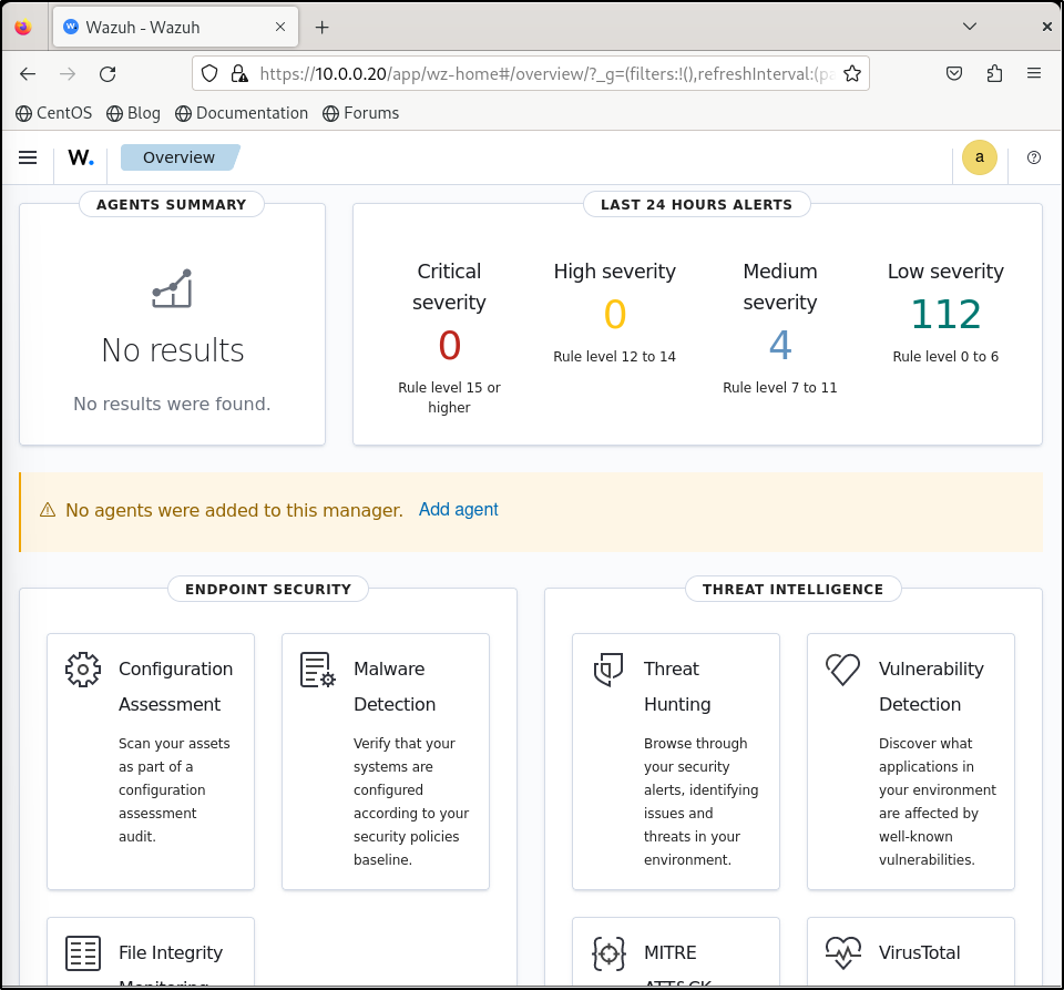 Browser certificate warning before importing the Wazuh dashboard certificate