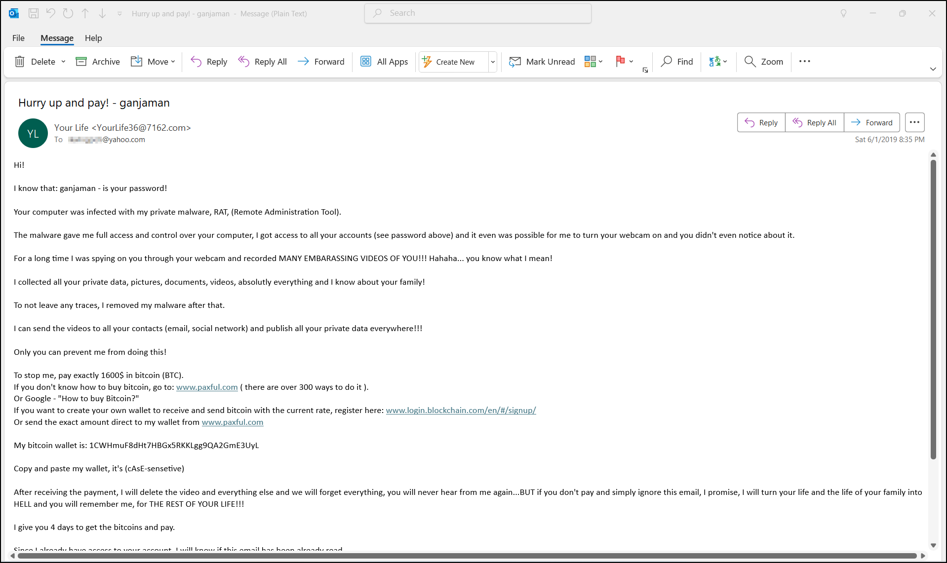 Exported EML message reviewed in the isolated analysis environment