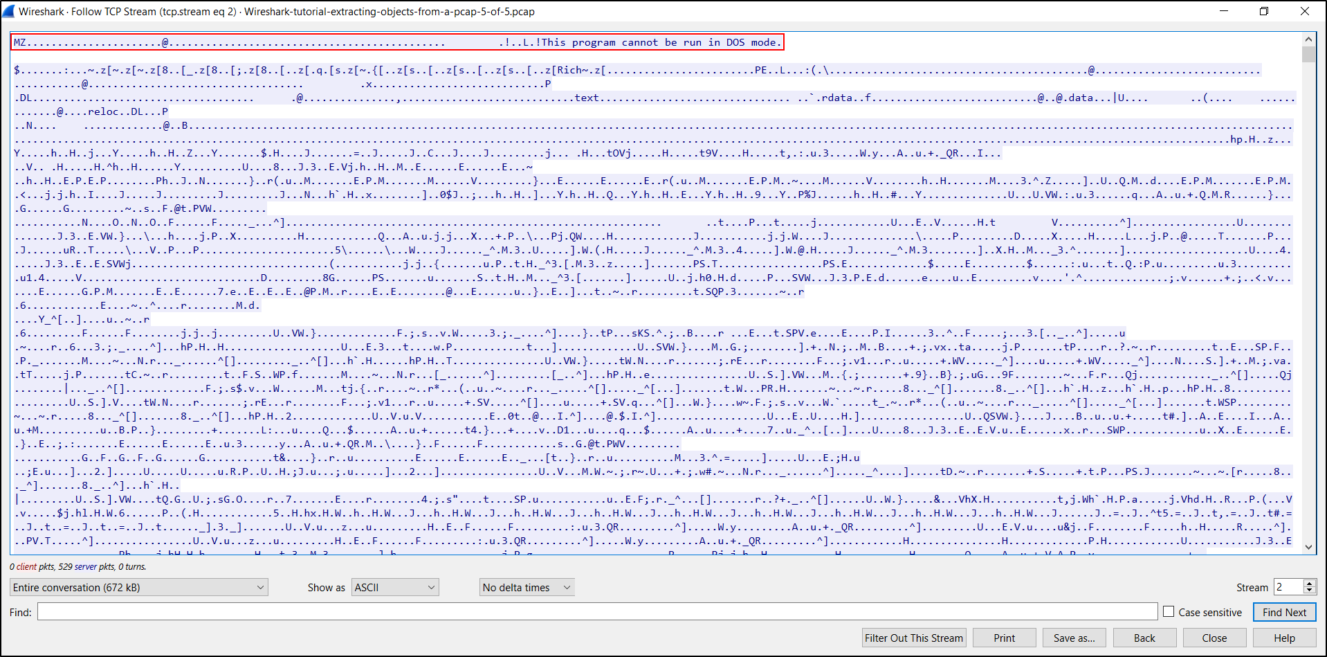 Wireshark context menu for following the selected TCP stream