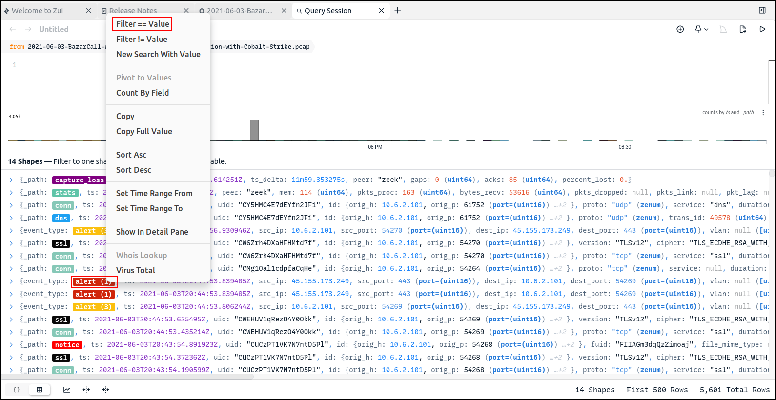 Using Filter equals value on a Suricata alert field